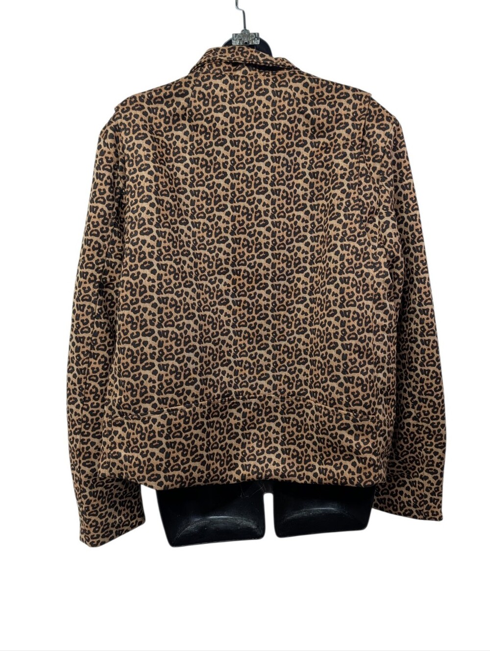 Women's Leopard Print Biker Jacket Brown/Black Size 2XL Full Zip Lined - Picture 2 of 8